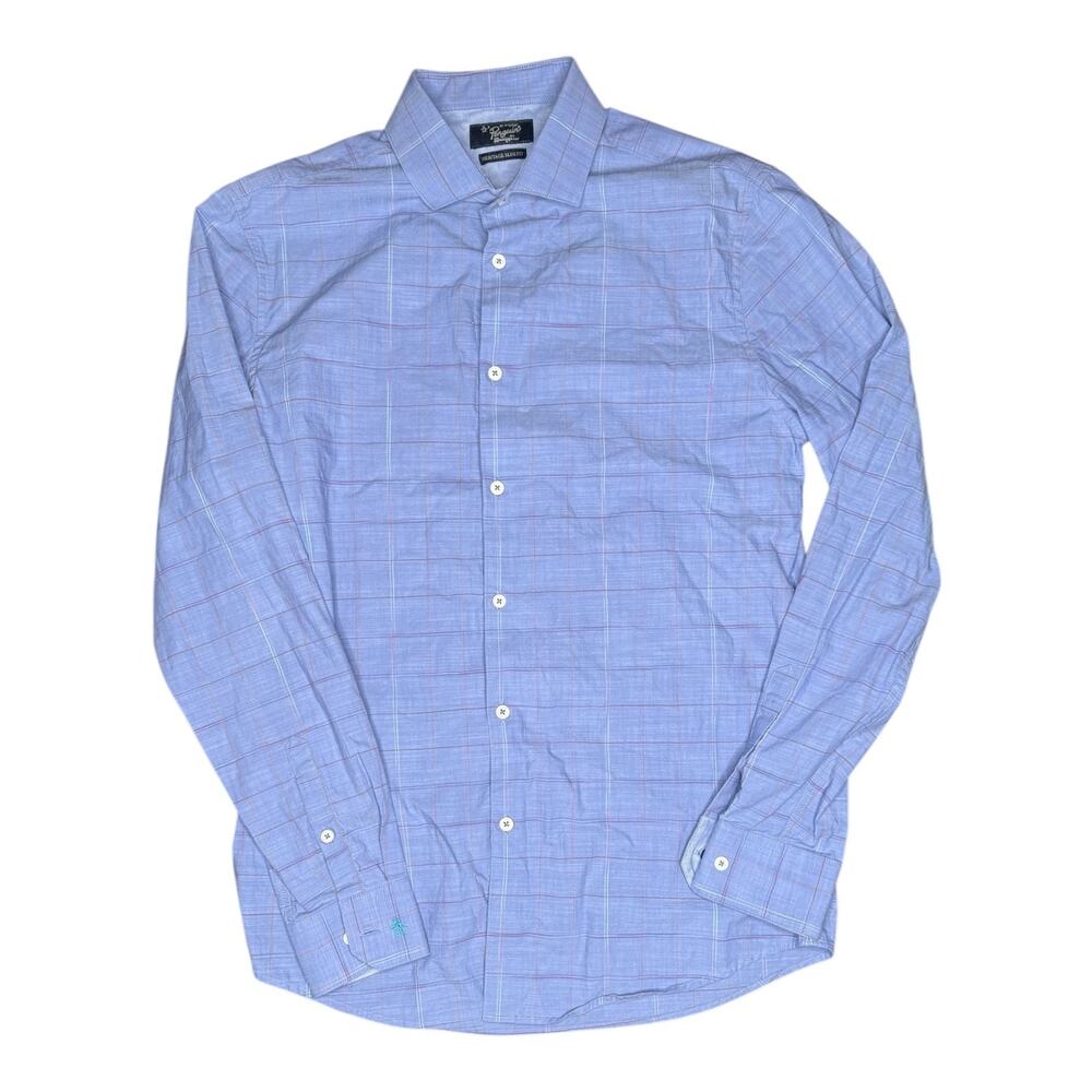 Original Penguin by Munsingwear Heritage Slim Fit Blue Windowpane Long Sleeve Sh